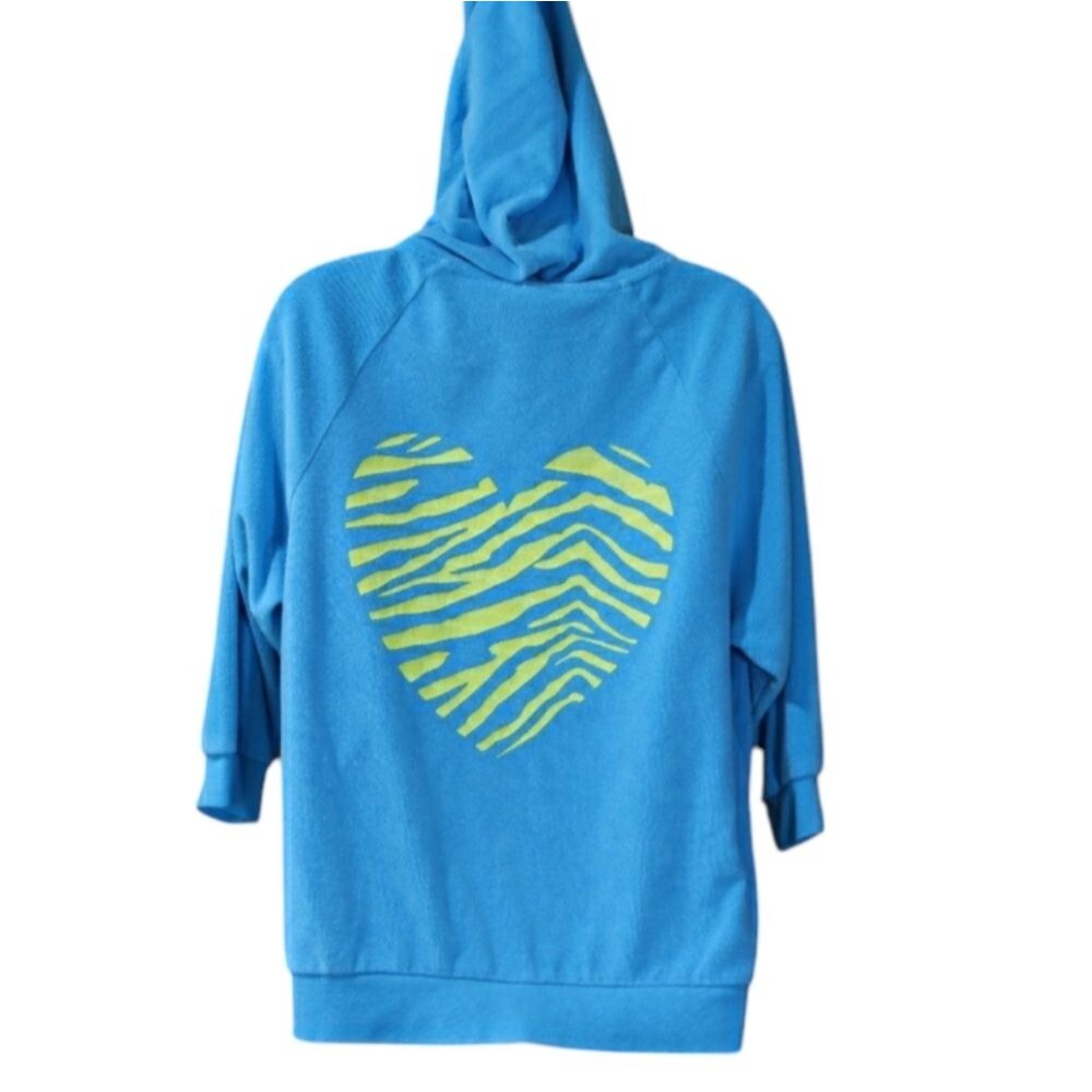 Joe Boxer Blue and Yellow Heart Terry Cloth Full Zip Hoodie Jacket Medium